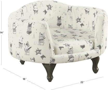 Home Decor | Upholstered Curved Pet Bed | Luxury Cat & Dog Beds & Furniture | round Pet Bed Created with Stain Resistant Fabric, Cream and Gray, Medum