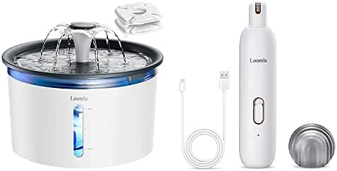 Pet Water Fountain & Pet Nail Grinder Pet Supplies Set （Dark Gray & White）