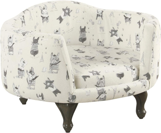 Home Decor | Upholstered Curved Pet Bed | Luxury Cat & Dog Beds & Furniture | round Pet Bed Created with Stain Resistant Fabric, Cream and Gray, Medum