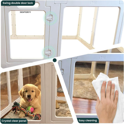 Transparent Indoor Dog Playpen with Safety Lock, Indoor Dog Fence for Small & Medium Pets | Secure, Stylish, Easy Clean Play Pen for Dogs & Pets with Scratch Resistant Panels (White, 10 Panel)