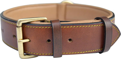 Brown XL Leather Padded Dog Collar, 28" Inches Long x 1.75" Inches Wide, Neck Size 22" to 25", Full Grain Real Luxury Leather for XLarge Dogs