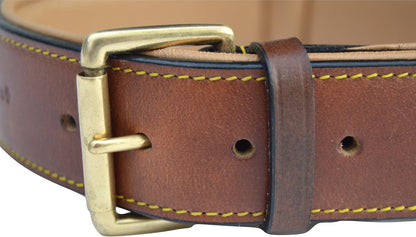 Brown XL Leather Padded Dog Collar, 28" Inches Long x 1.75" Inches Wide, Neck Size 22" to 25", Full Grain Real Luxury Leather for XLarge Dogs