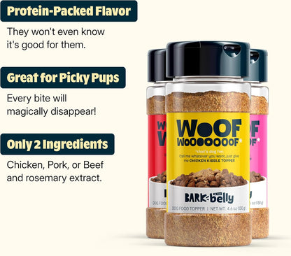 Beef, Chicken, Ham Dog Treat Topper - High Protein Ingredient Meal Mixer, Rosemary Extract for Large & Small Breeds, Elevate Food Dining, Shake & Pour for Bowls (Pack of 3)