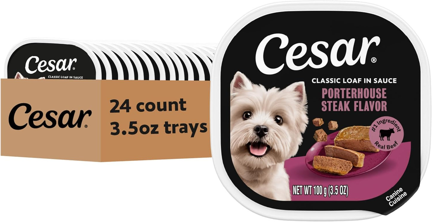 Classic Loaf in Sauce Adult Wet Dog Food Porterhouse Steak Flavor 3.5 Oz. Easy Peel Trays, 24 Count (Pack of 1)