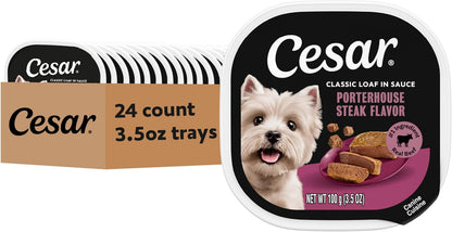 Classic Loaf in Sauce Adult Wet Dog Food Porterhouse Steak Flavor 3.5 Oz. Easy Peel Trays, 24 Count (Pack of 1)
