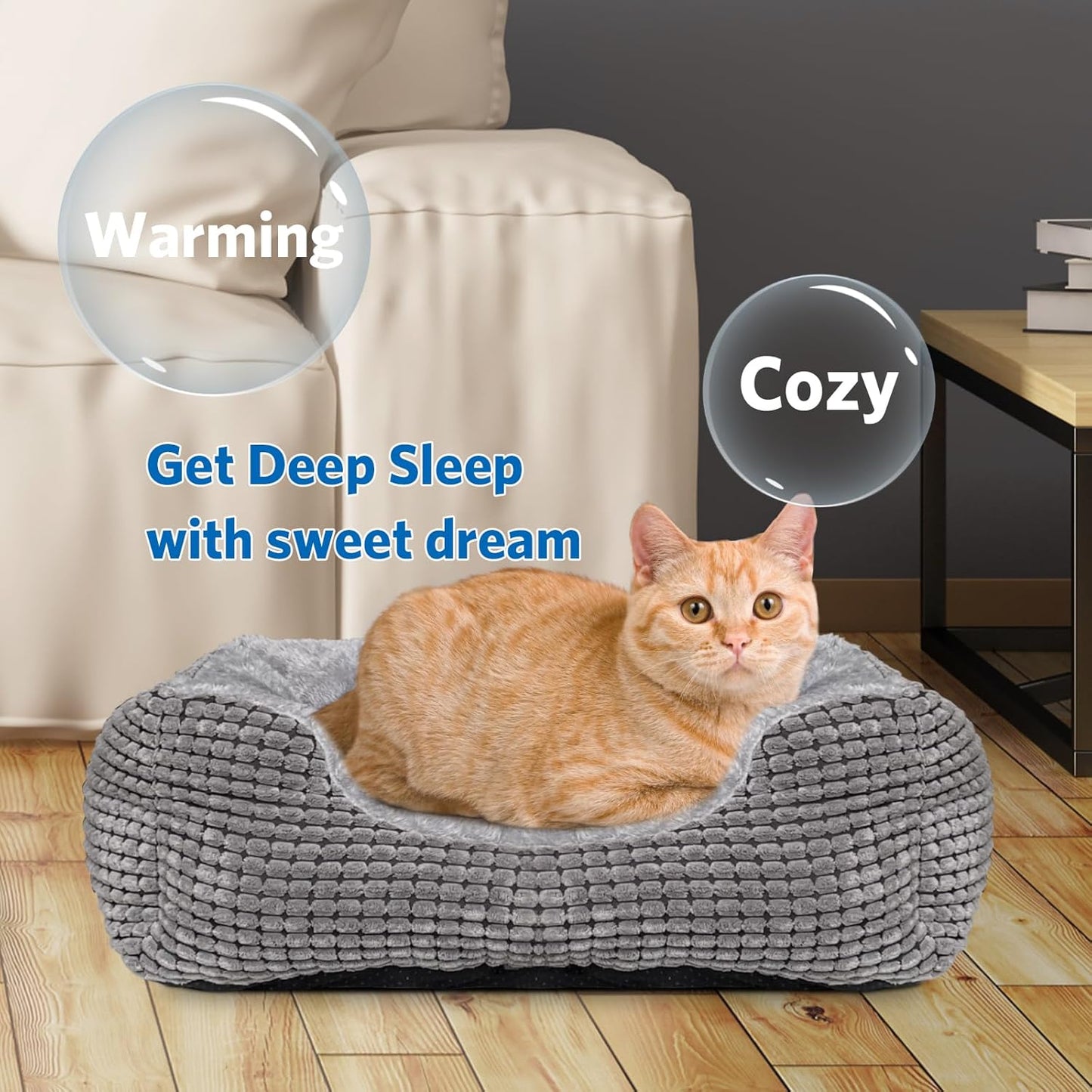 Heated Cats Bed for Indoor Use, Electric Heated Pets Heating for and Small Dogs, Washable Pets Bed with Automatic Heating Pad (23X20X7 Grey)