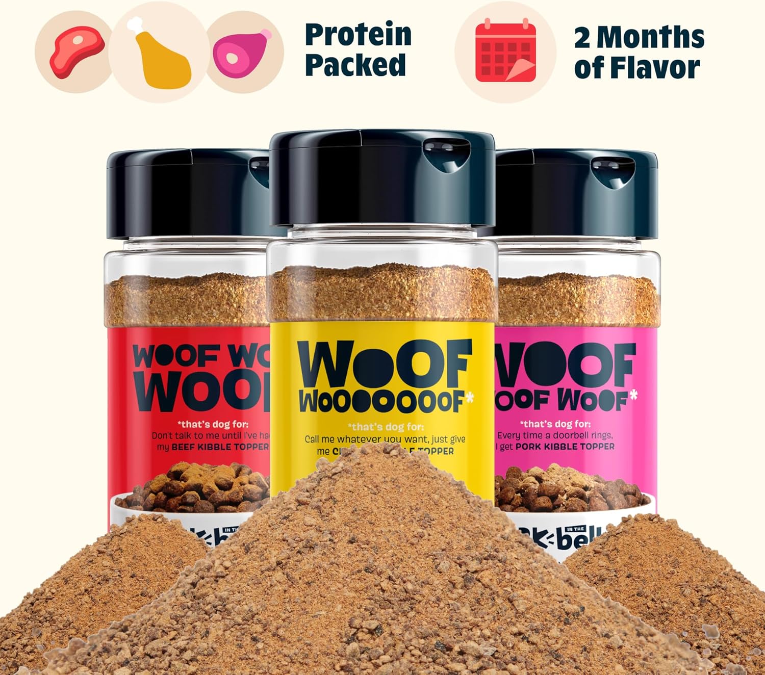 Beef, Chicken, Ham Dog Treat Topper - High Protein Ingredient Meal Mixer, Rosemary Extract for Large & Small Breeds, Elevate Food Dining, Shake & Pour for Bowls (Pack of 3)