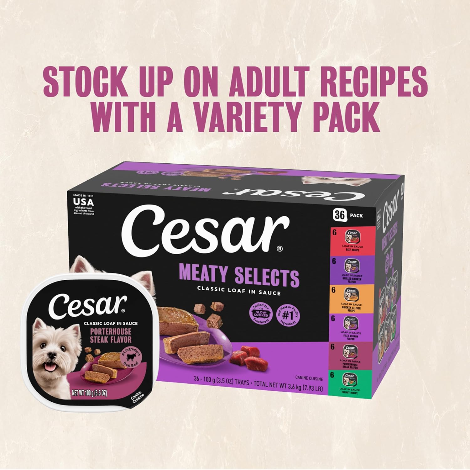 Classic Loaf in Sauce Adult Wet Dog Food Porterhouse Steak Flavor 3.5 Oz. Easy Peel Trays, 24 Count (Pack of 1)