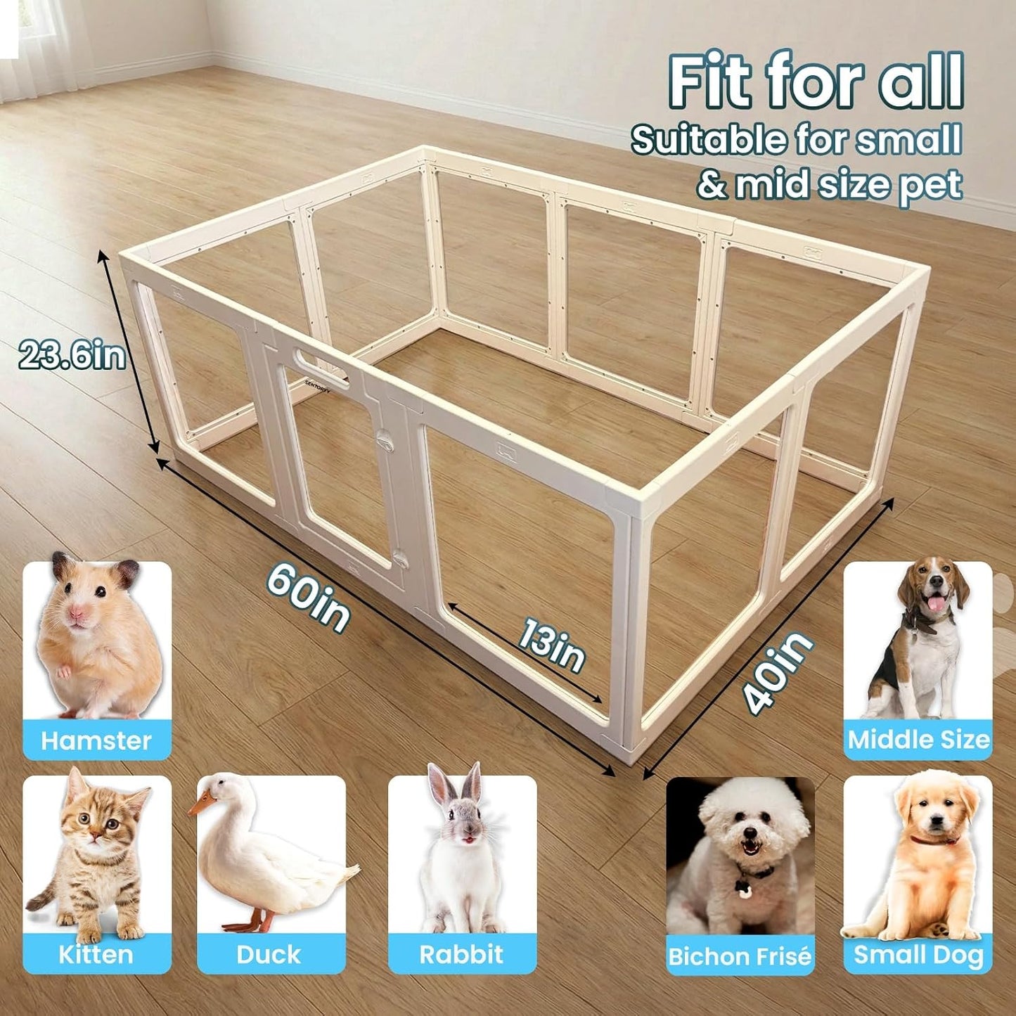 Transparent Indoor Dog Playpen with Safety Lock, Indoor Dog Fence for Small & Medium Pets | Secure, Stylish, Easy Clean Play Pen for Dogs & Pets with Scratch Resistant Panels (White, 10 Panel)