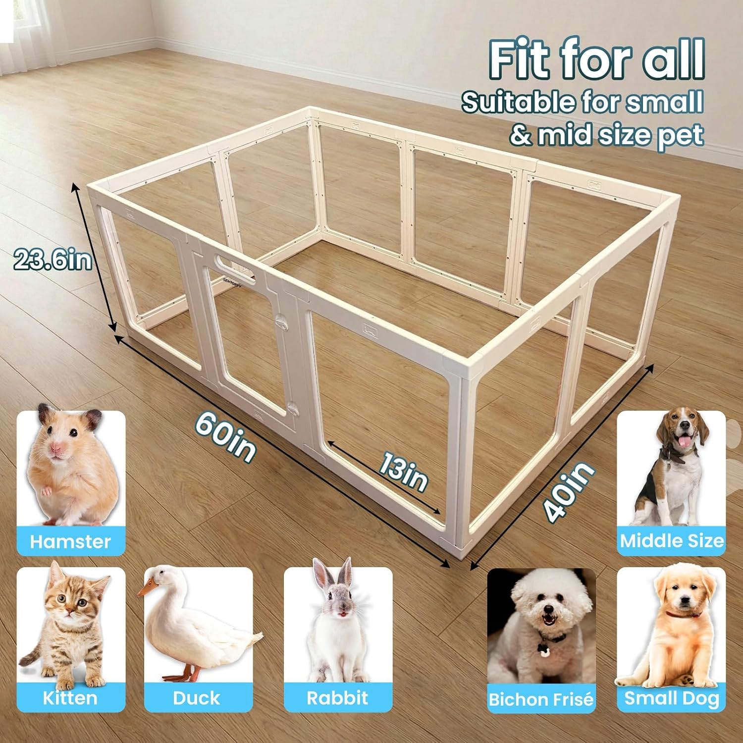 Transparent Indoor Dog Playpen with Safety Lock, Indoor Dog Fence for Small & Medium Pets | Secure, Stylish, Easy Clean Play Pen for Dogs & Pets with Scratch Resistant Panels (White, 10 Panel)