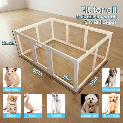 Transparent Indoor Dog Playpen with Safety Lock, Indoor Dog Fence for Small & Medium Pets | Secure, Stylish, Easy Clean Play Pen for Dogs & Pets with Scratch Resistant Panels (White, 10 Panel)