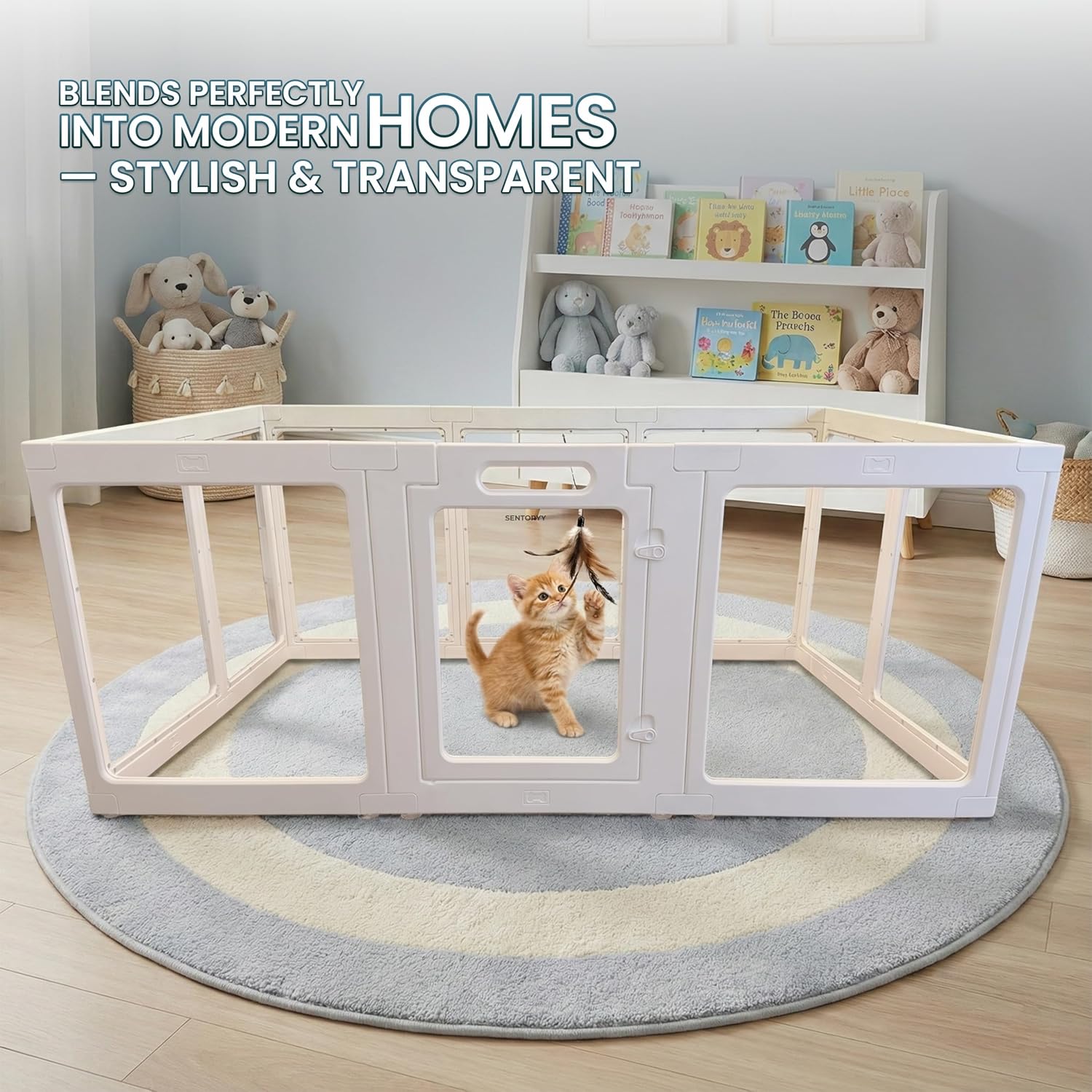 Transparent Indoor Dog Playpen with Safety Lock, Indoor Dog Fence for Small & Medium Pets | Secure, Stylish, Easy Clean Play Pen for Dogs & Pets with Scratch Resistant Panels (White, 10 Panel)