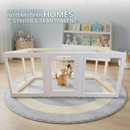 Transparent Indoor Dog Playpen with Safety Lock, Indoor Dog Fence for Small & Medium Pets | Secure, Stylish, Easy Clean Play Pen for Dogs & Pets with Scratch Resistant Panels (White, 10 Panel)