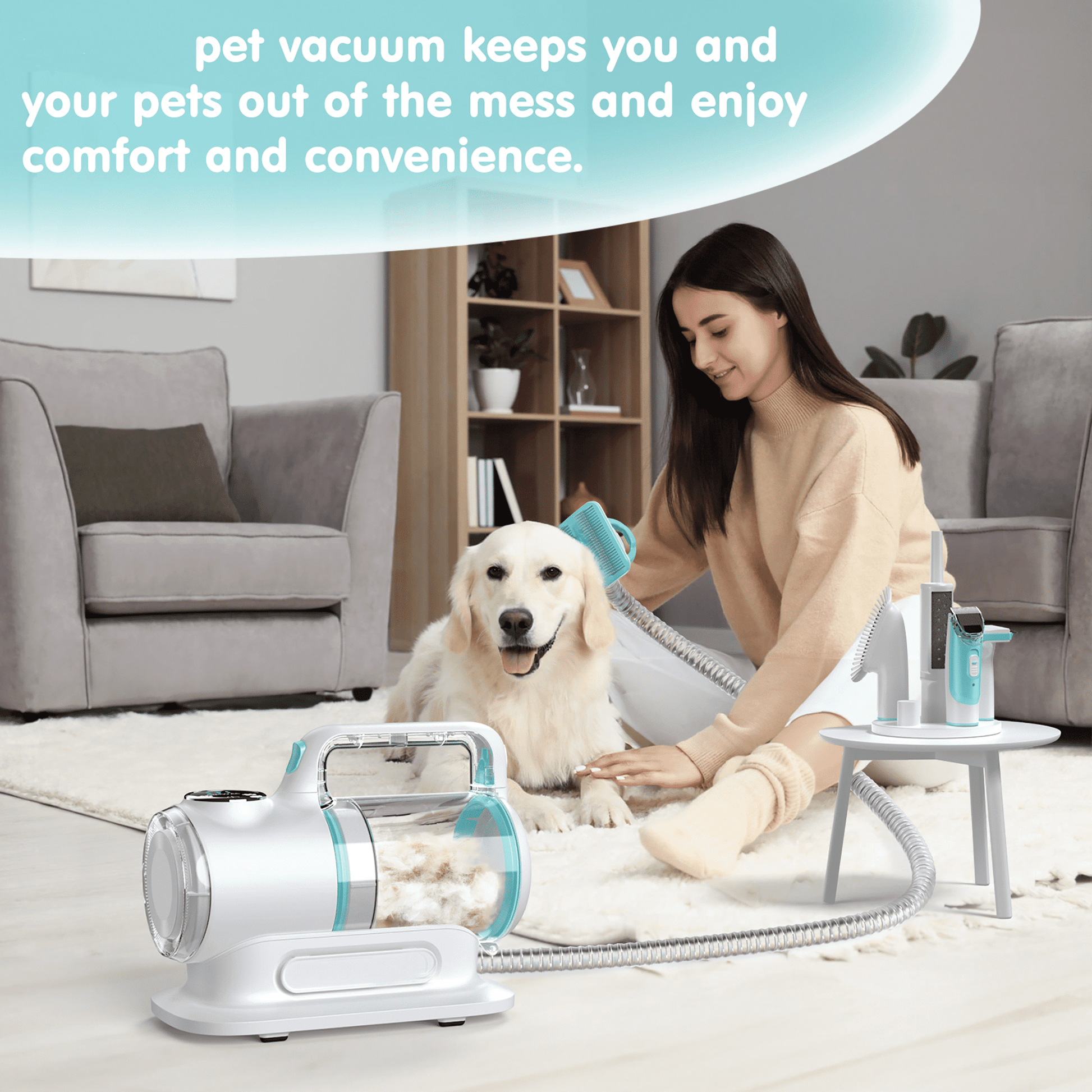 Professional 6-In-1 Dog Grooming Vacuum Kit - 11000PA High Suction & 1.5L Large Capacity | 99% Hair Removal with Complete Grooming Tools | High Suction Pet Vacuum for Professional Grooming
